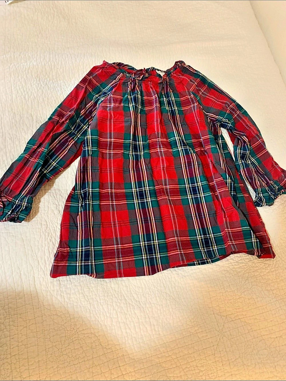 Crewcuts Plaid Ruffle Neck Blouse Red & Green